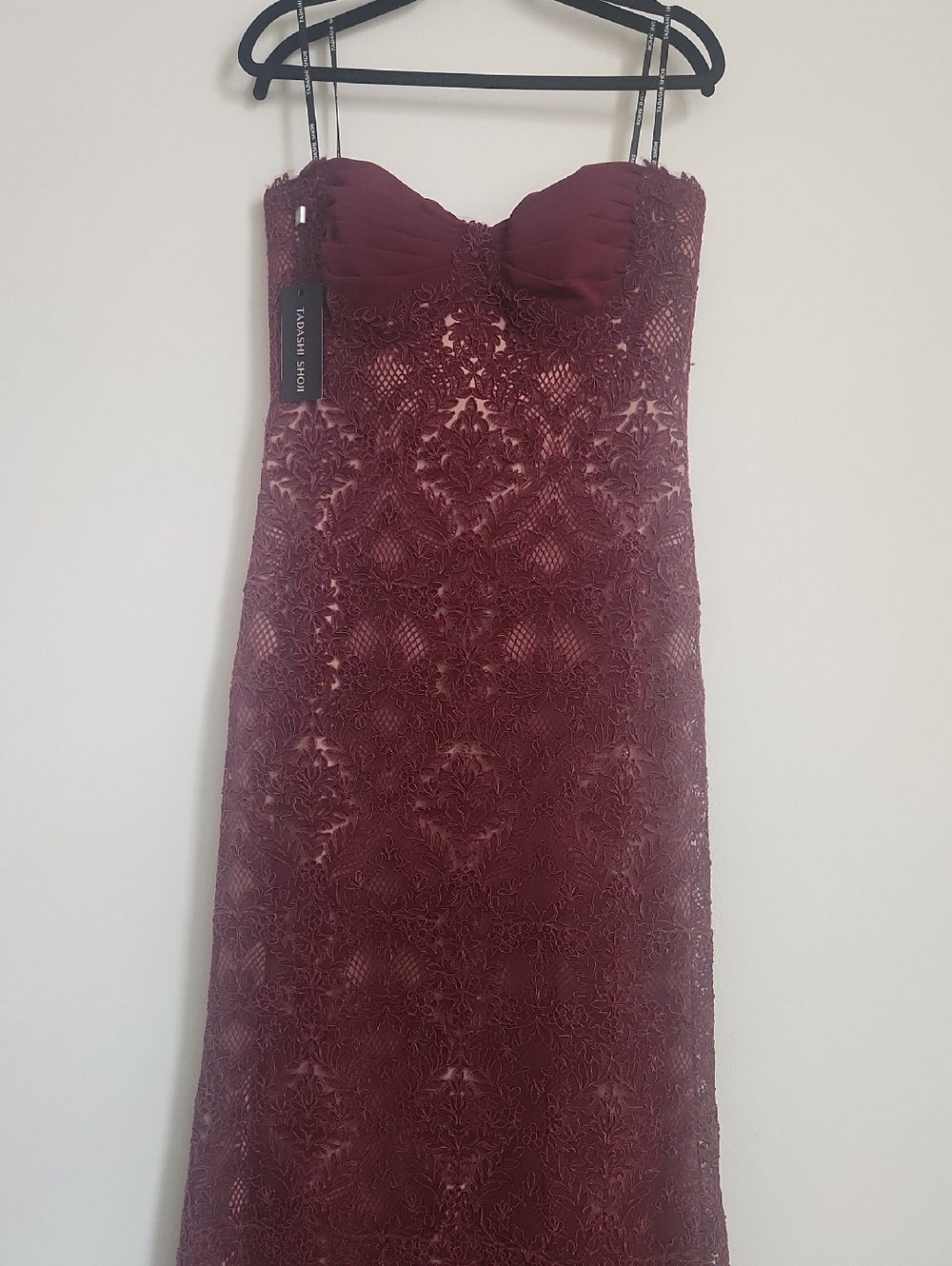 Tadashi Shoji Strapless Lace A-Line Gown Cinnamon